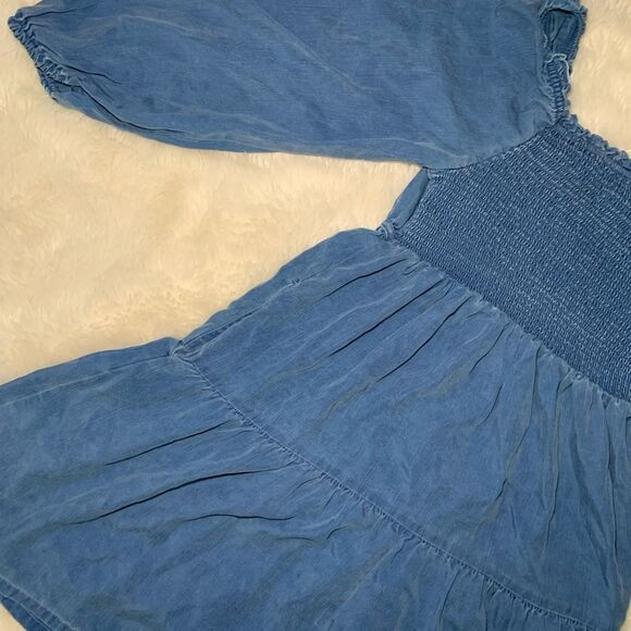 Sz XS Old Navy Peasant Jean Chambray Puffy Sleeve Drawstring Chest Dress - Picture 7 of 8